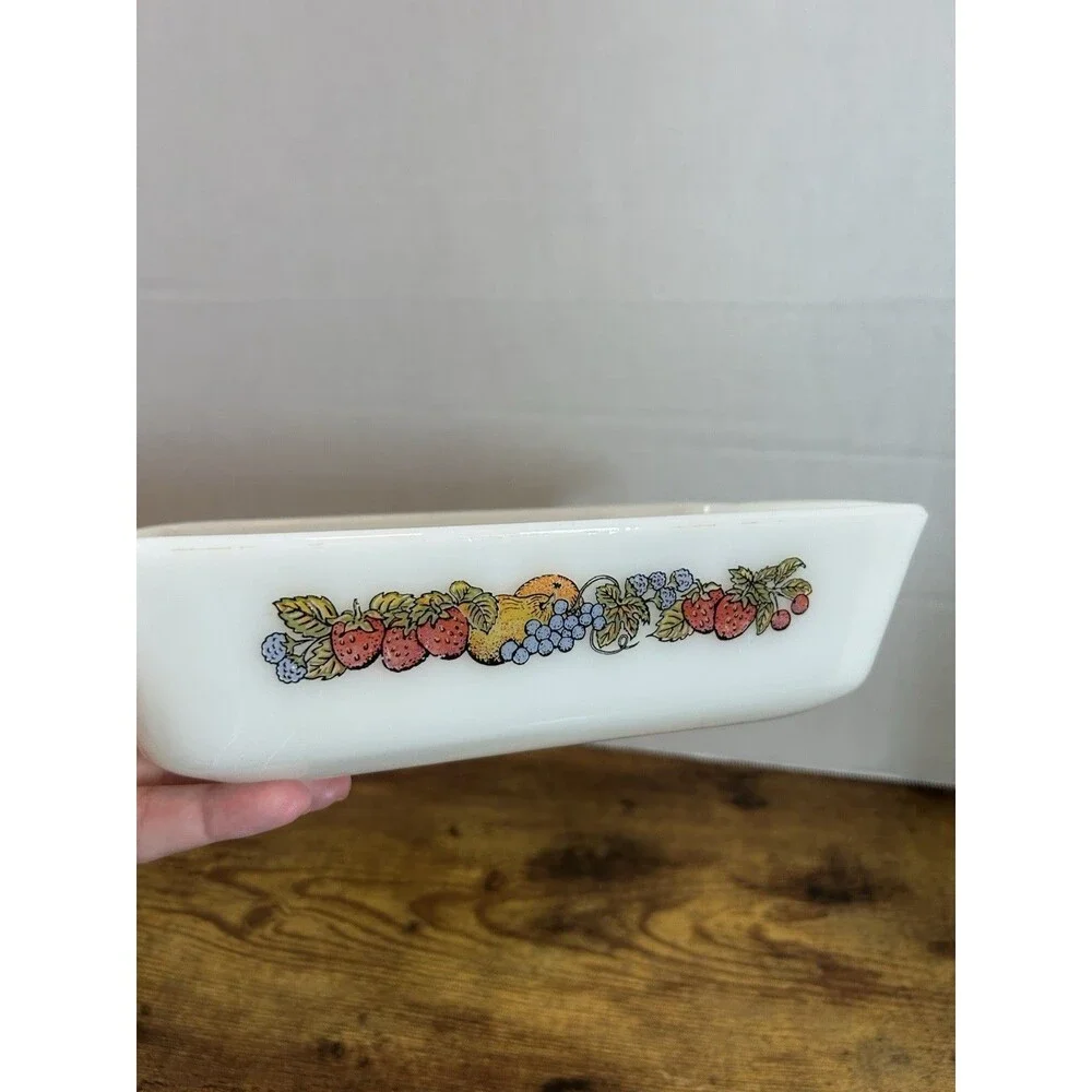 VTG Anchor Glass Fire King  Nature's Bounty  1 Qt Baking Casserole Dish Loaf Pan